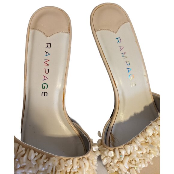 Vintage Y2K Rampage Beige Shell Beaded Kitten Heels Mules Y2K Party Glam Retro 9 - Picture 5 of 11